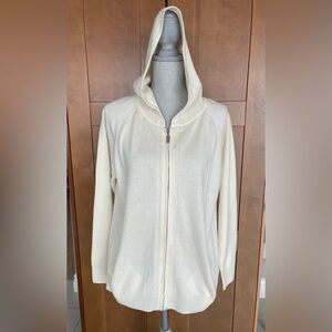 SHABADUER 100% Cashmere Cream Hooded Zip-Up Sweater, Women's Size Large